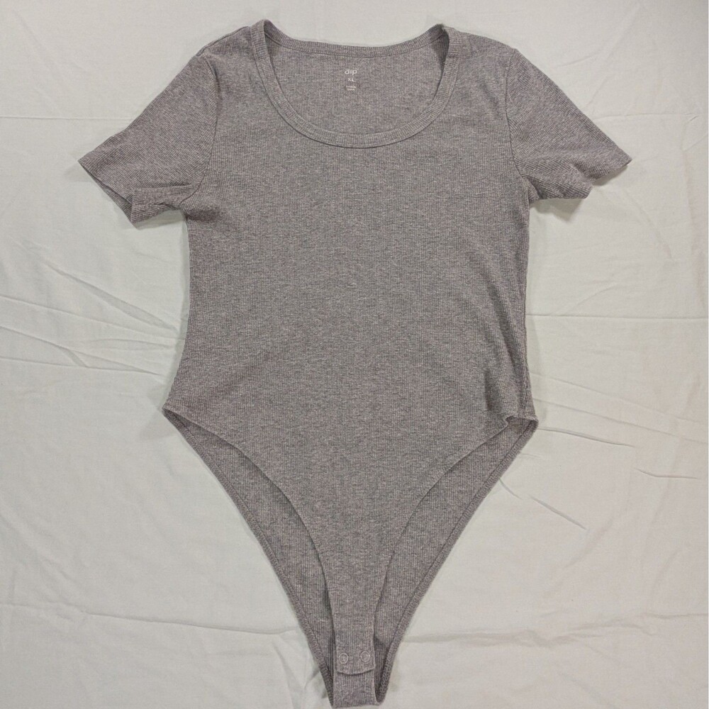 Dip Bodysuit XL Ribbed Gray Short Sleeve Scoop Neck